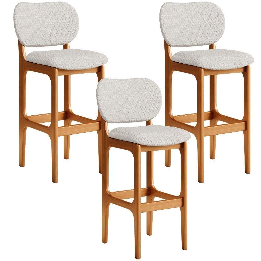 Kit 03 Banquetas Alta Bar Cozinha Sala Jantar Fixa Betta L02 Imbuia Bouclê Cru - Lyam Decor - 1