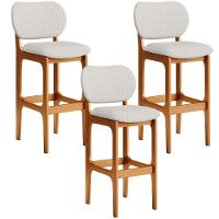 Kit 03 Banquetas Alta Bar Cozinha Sala Jantar Fixa Betta L02 Imbuia Bouclê Cru - Lyam Decor - 1