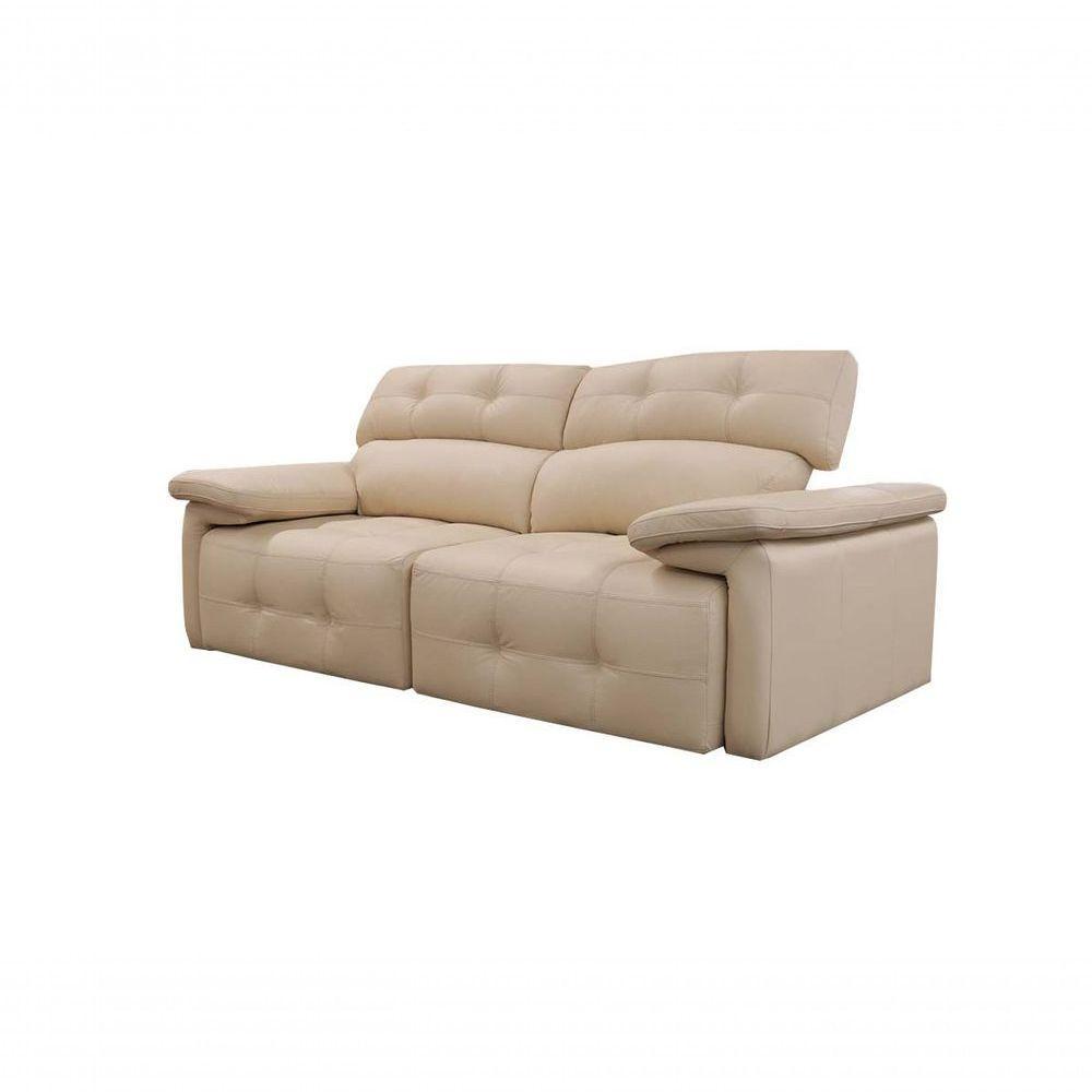 Sofá Retrátil E Reclinável De Couro Queen 2,60 M Manteiga Pigmentado - Mempra Design - 4
