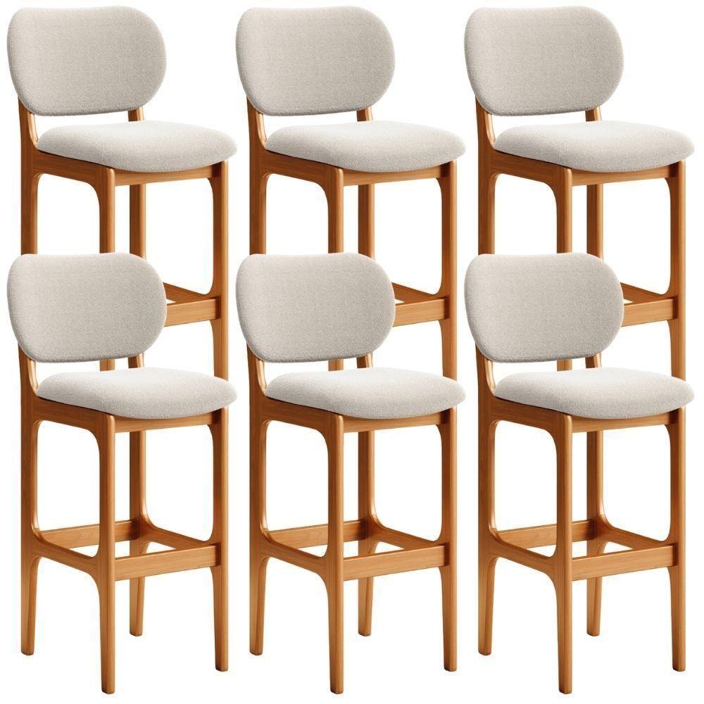 Kit 06 Banquetas Alta Bar Cozinha Sala Jantar Fixa Betta L02 Imbuia Bouclê Creme - Lyam Decor - 1
