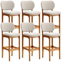 Kit 06 Banquetas Alta Bar Cozinha Sala Jantar Fixa Betta L02 Imbuia Bouclê Creme - Lyam Decor - 1