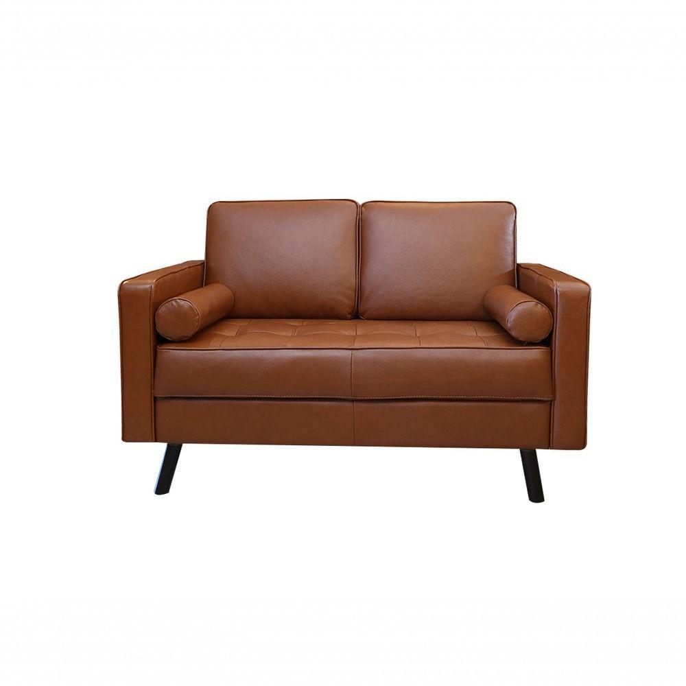 Sofá De Couro Melfi 2 Lugares Conhaque Com Brilho - Mempra - 1