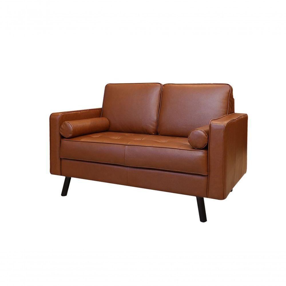 Sofá De Couro Melfi 2 Lugares Conhaque Com Brilho - Mempra - 2