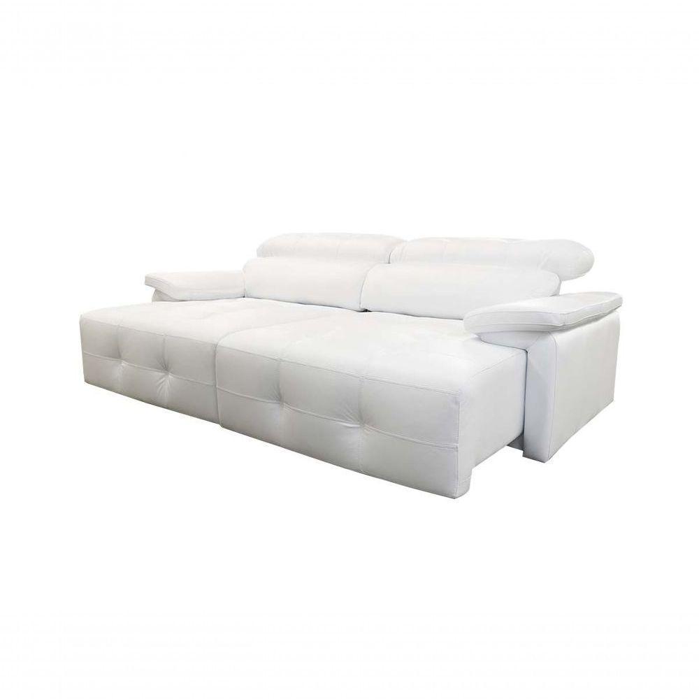 Sofá Retrátil E Reclinável De Couro Queen 2,60 M Branco Pigmentado - Mempra Design - 2