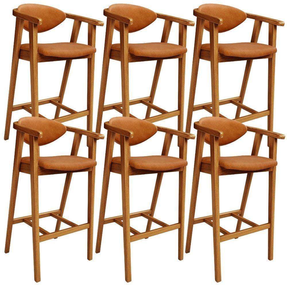 Kit 6 Banquetas Alta Para Cozinha Bancada Bar Sala De Jantar Fixa Cecília L02 Couríssimo Canela - Lyam Decor - 1