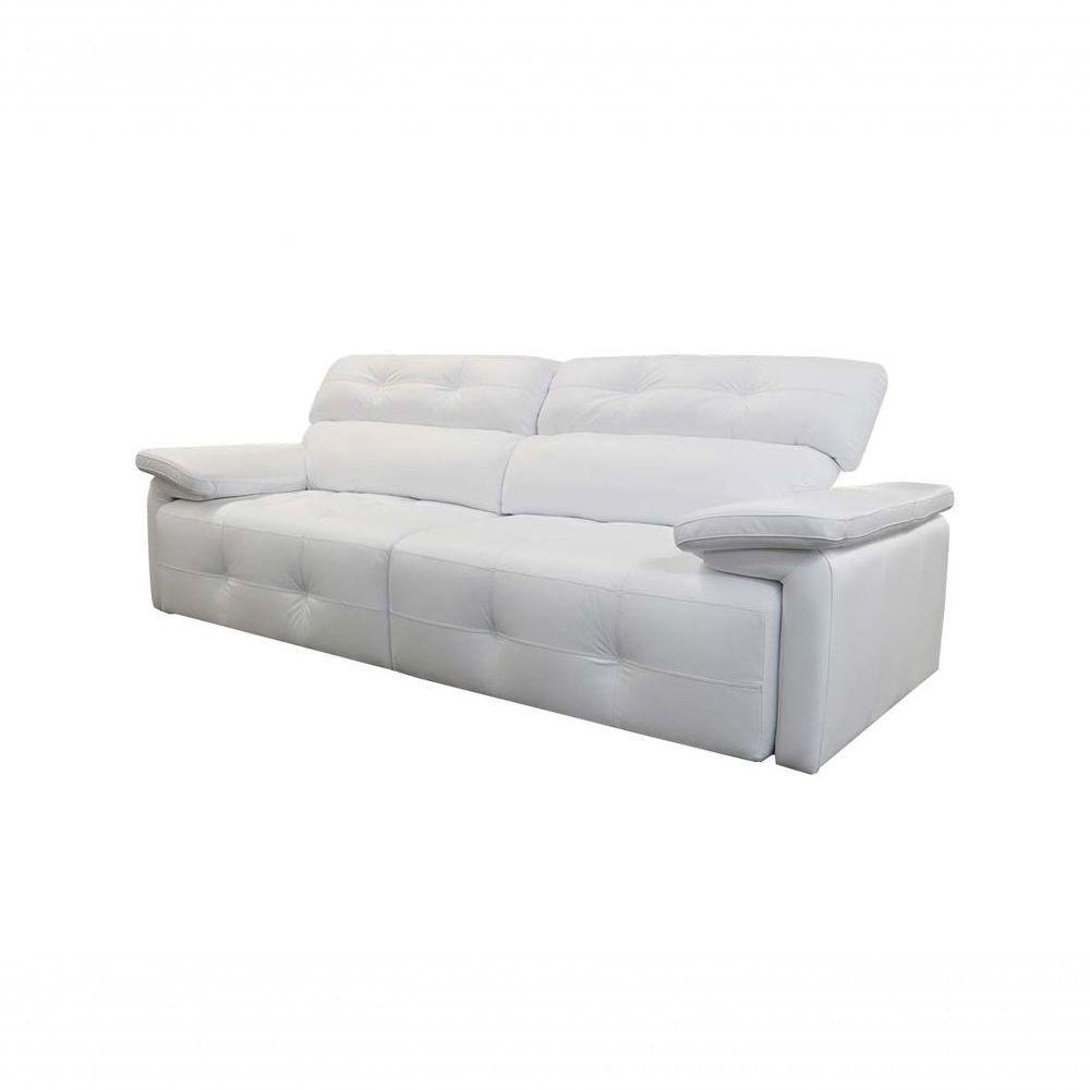 Sofá Retrátil E Reclinável De Couro Queen 2,20 M Branco Pigmentado - Mempra Design - 3