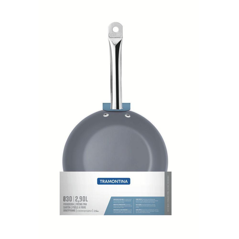 Frigideira Rasa Tramontina Professional Em Aço Inox Com Fundo Triplo E Revestimento Interno Cerâmico Grafite 30 Cm 2,9 L - 2