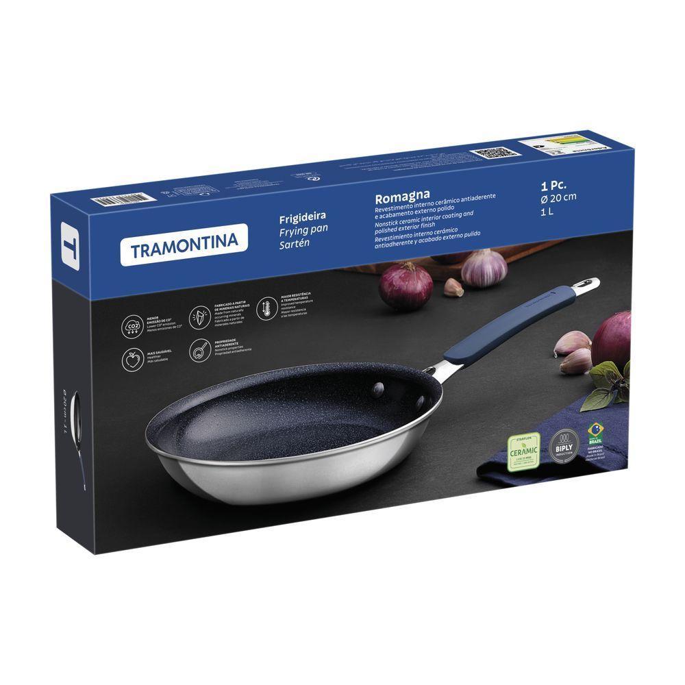 Frigideira Tramontina Romagna Em Alumínio Com Revestimento Interno Cerâmico E Externo Em Inox Polido Black Stone 20 Cm - 10