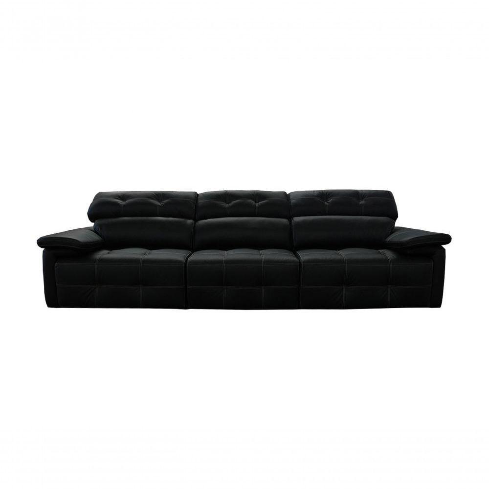 Sofá Retrátil E Reclinável De Couro Queen (3 Módulos) 3,30 M Preto Pigmentado - Mempra Design - 1