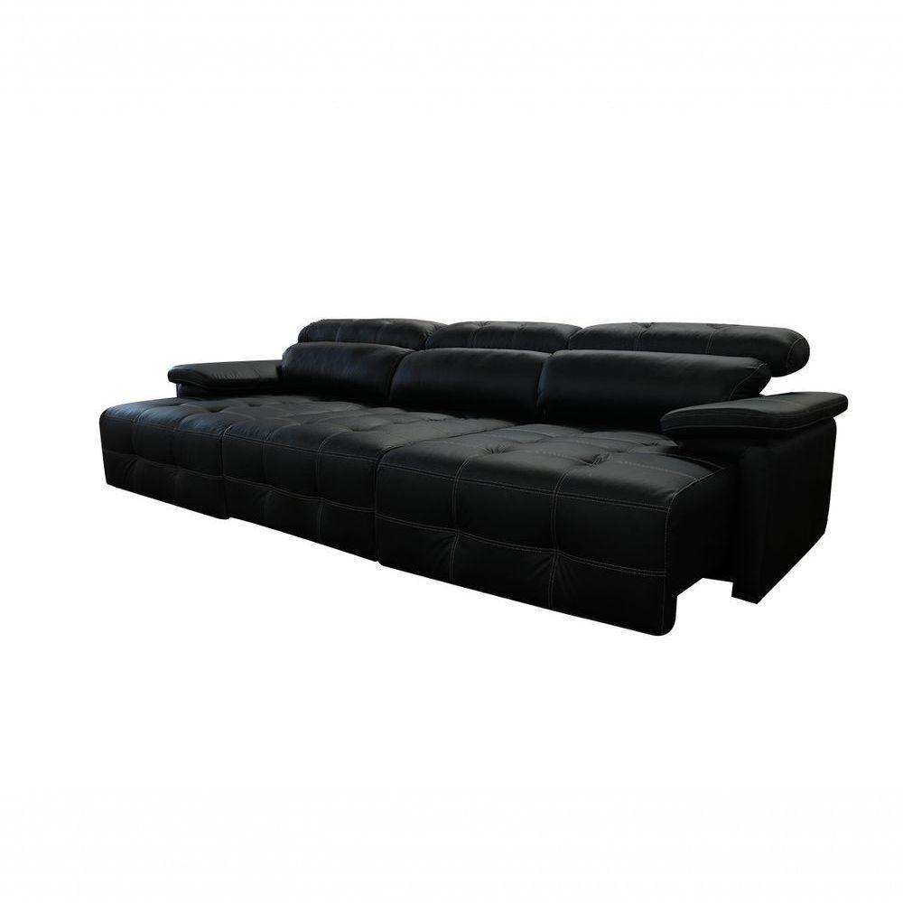 Sofá Retrátil E Reclinável De Couro Queen (3 Módulos) 3,30 M Preto Pigmentado - Mempra Design - 2