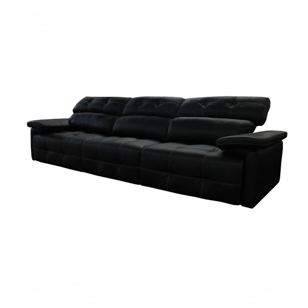 Sofá Retrátil E Reclinável De Couro Queen (3 Módulos) 3,30 M Preto Pigmentado - Mempra Design - 6
