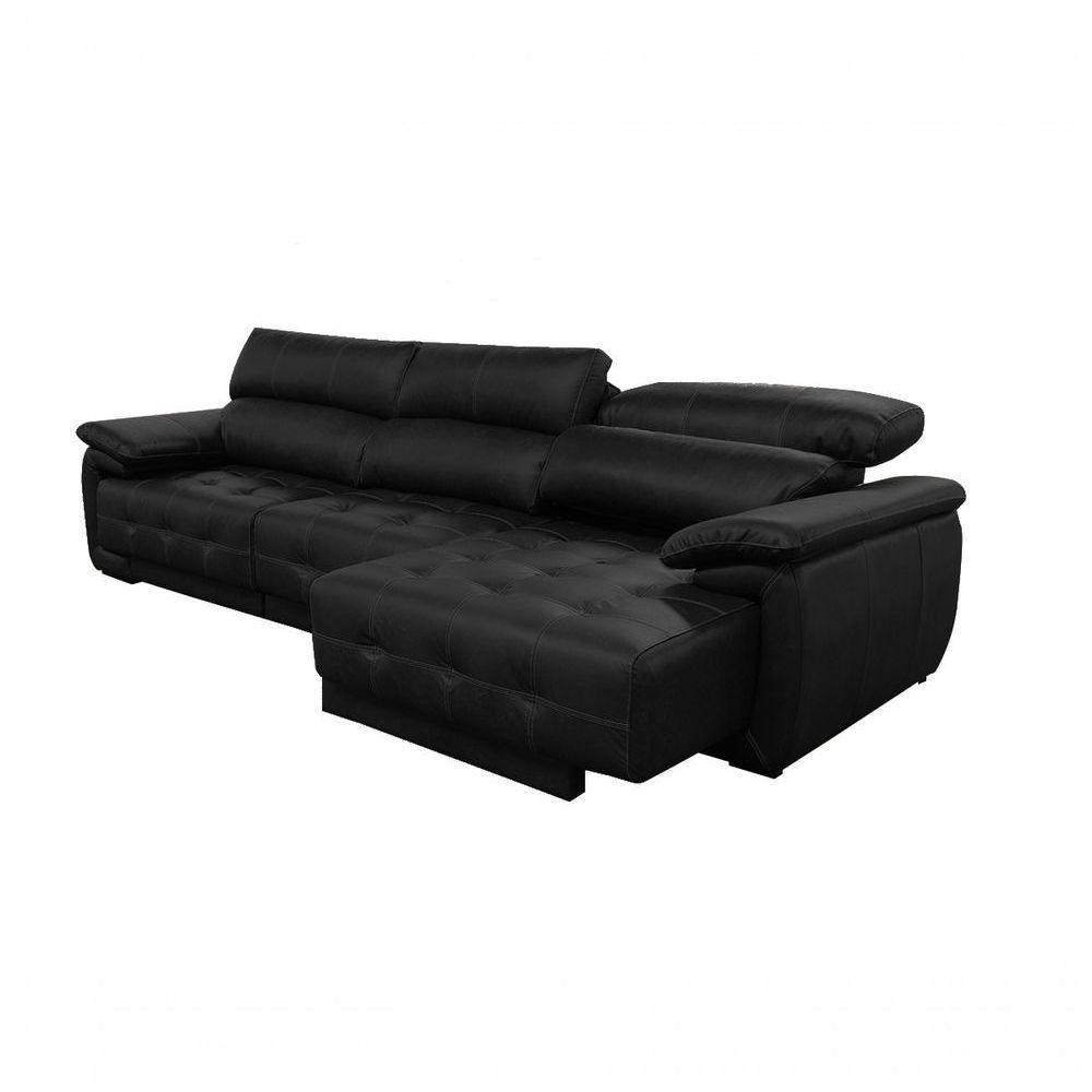 Sofá Retrátil E Reclinável De Couro Filipinas (3 Módulos) 3,30 M Preto Pigmentado - Mempra Design - 2