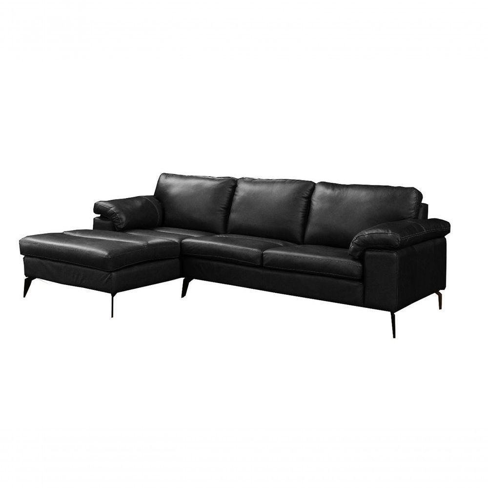 Sofá De Couro Asti 3 Lugares Com Chaise Esquerda Preto Pigmentado - Mempra Design - 1