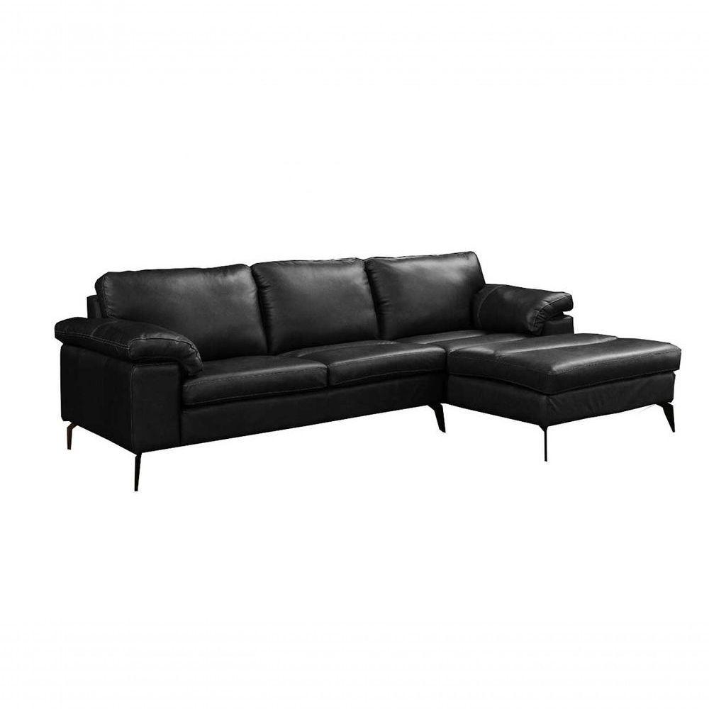Sofá De Couro Asti 3 Lugares Com Chaise Esquerda Preto Pigmentado - Mempra Design - 2
