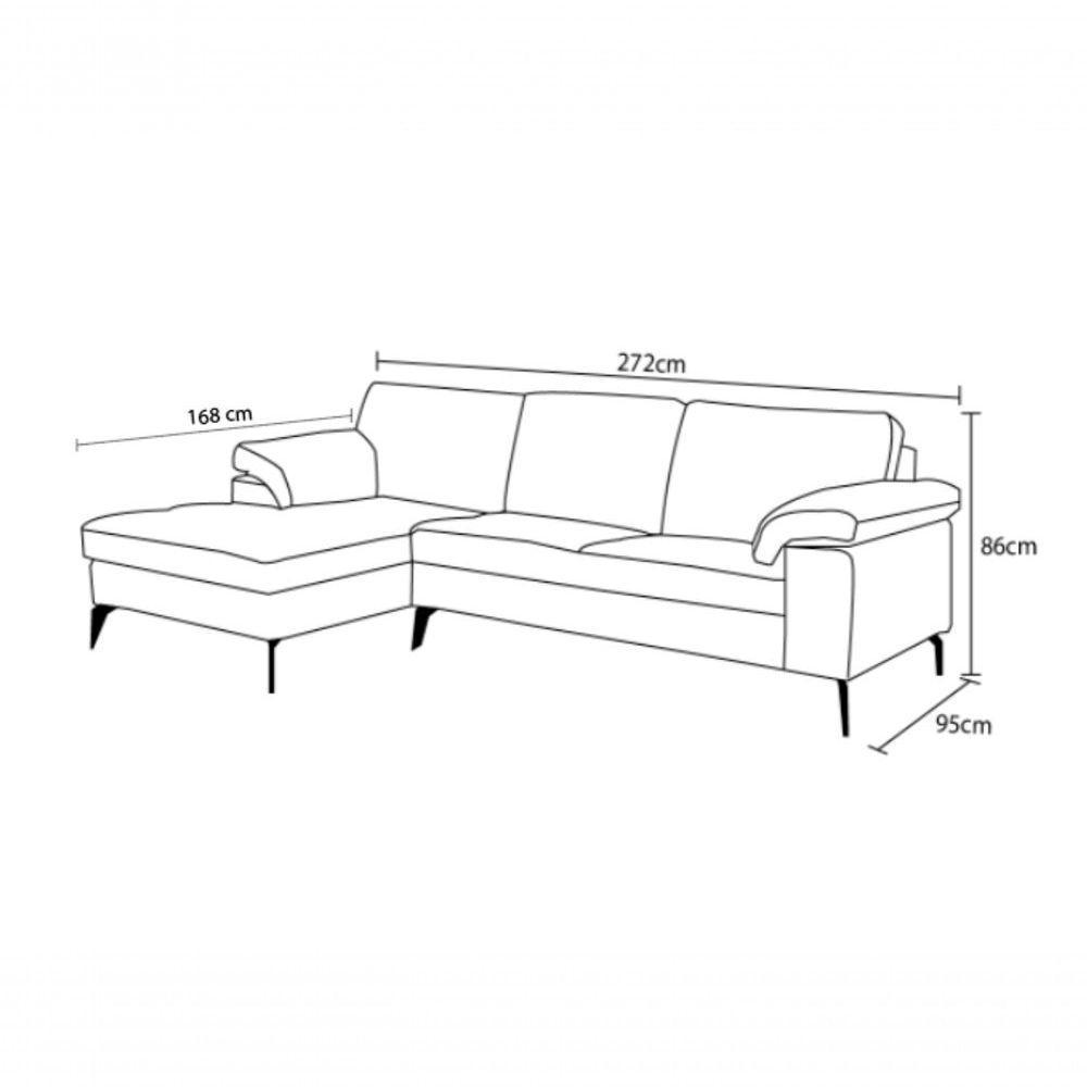 Sofá De Couro Asti 3 Lugares Com Chaise Esquerda Preto Pigmentado - Mempra Design - 3