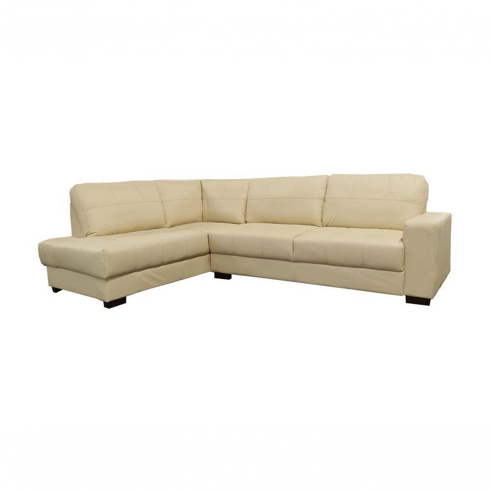 Sofá De Couro Canto Marrocos 3 Lugares Com Chaise Esquerda Manteiga Pigmentado - Mempra Design - 1