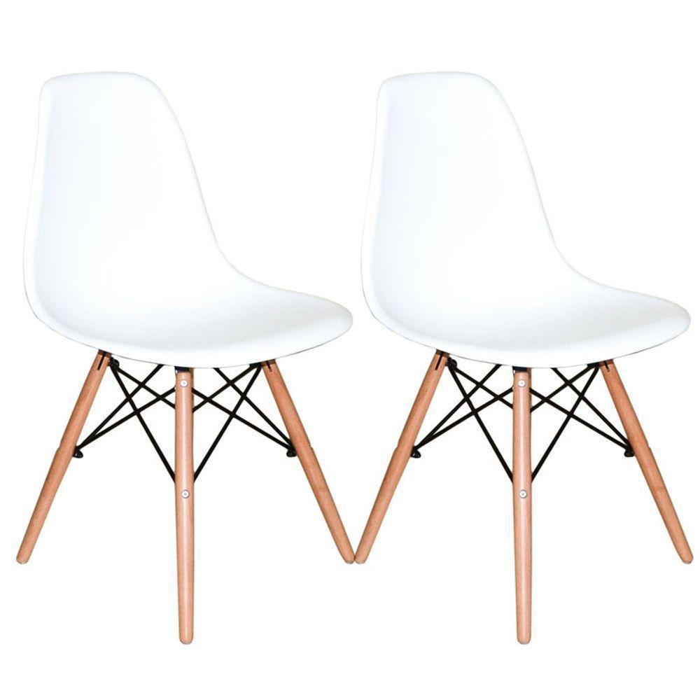 Kit Com 2 Cadeira Charles Eames Eiffel Branca Base Madeira - 1