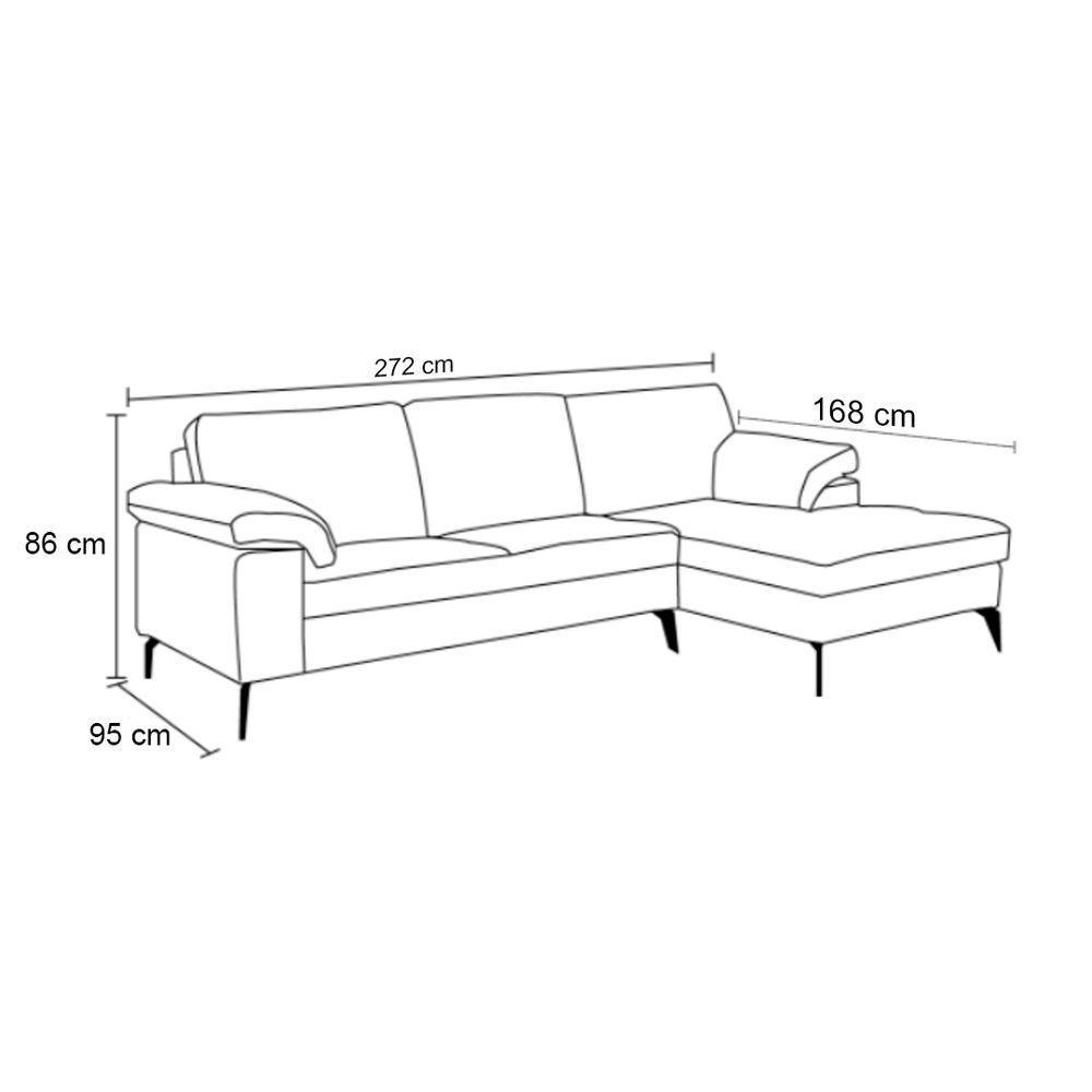 Sofá De Couro Asti 3 Lugares Com Chaise Direita Preto Pigmentado - Mempra Design - 2