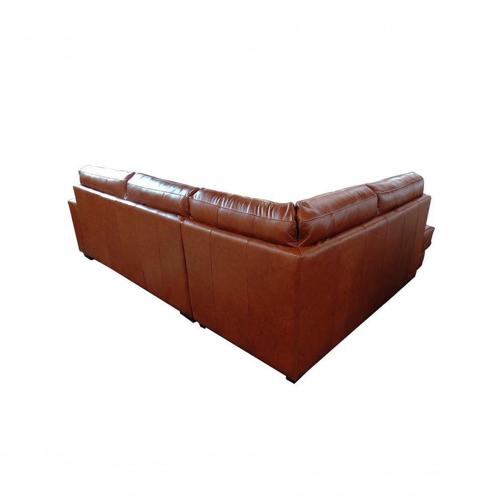 Sofá De Couro Canto Marrocos 3 Lugares Com Chaise Esquerda Conhaque Com Brilho - Mempra Design - 6