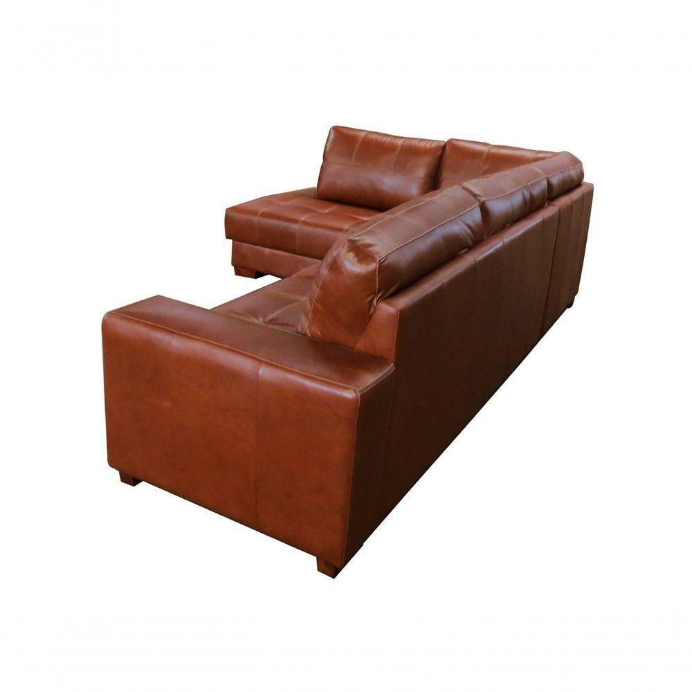 Sofá De Couro Canto Marrocos 3 Lugares Com Chaise Esquerda Conhaque Com Brilho - Mempra Design - 8