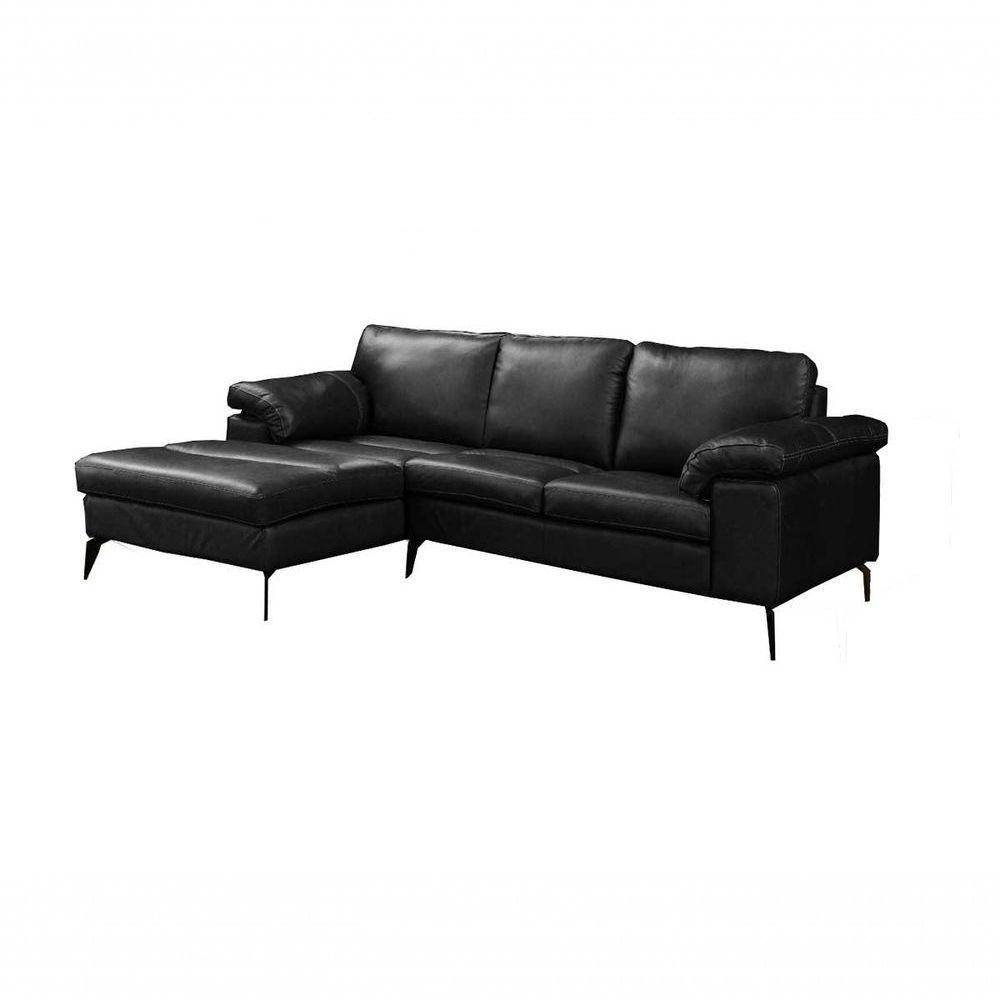 Sofá De Couro Asti 2 Lugares Com Chaise Direita Preto Pigmentado - Mempra Design - 2