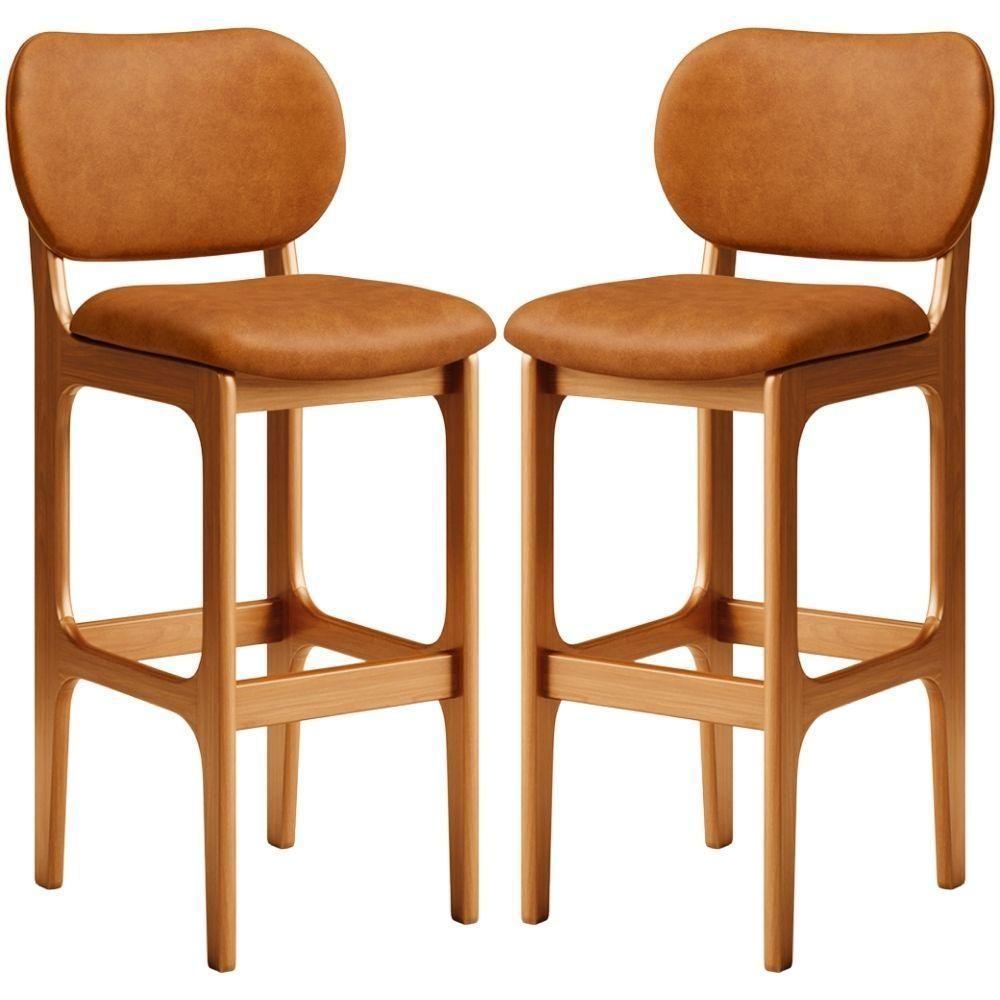 Kit 02 Banquetas Alta Bar Cozinha Sala Jantar Fixa Betta L02 Imbuia Couríssimo Canela - Lyam Decor - 1
