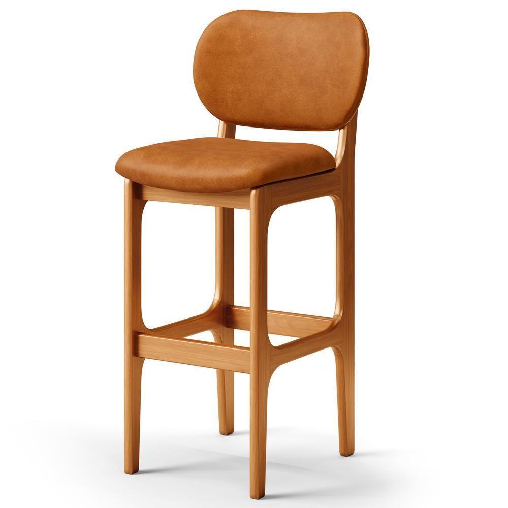 Kit 02 Banquetas Alta Bar Cozinha Sala Jantar Fixa Betta L02 Imbuia Couríssimo Canela - Lyam Decor - 7