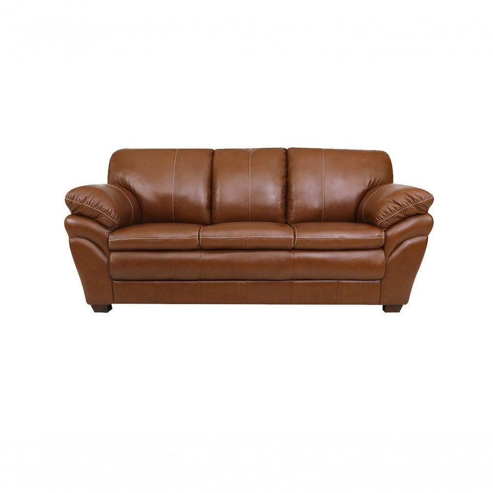 Sofá De Couro Gana 3 Lugares Conhaque Com Brilho - Mempra Design - 1