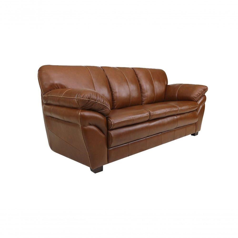 Sofá De Couro Gana 3 Lugares Conhaque Com Brilho - Mempra Design - 2