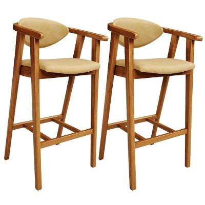 Kit 2 Banquetas Alta Cecília L02 Assento Courino Base Fixa com Encosto Fendi para Área Gourmet