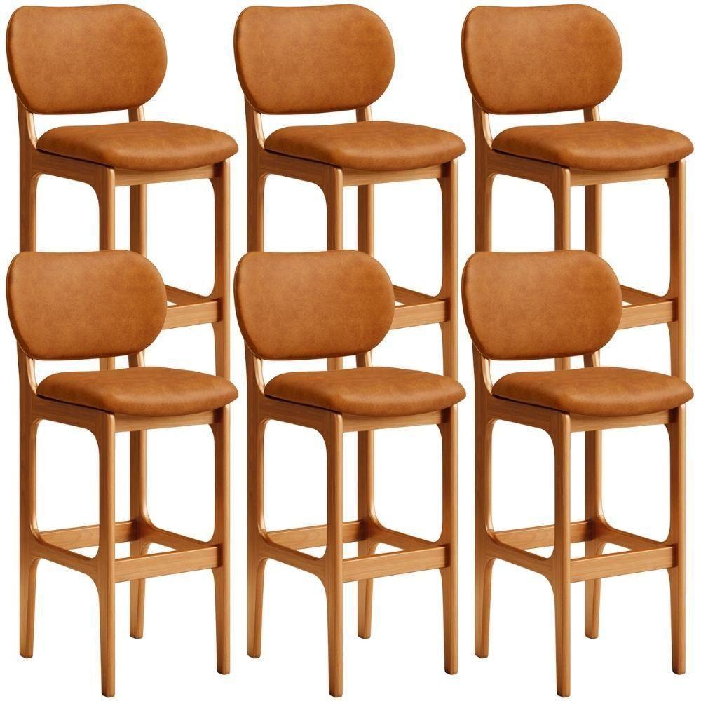 Kit 06 Banquetas Alta Bar Cozinha Sala Jantar Fixa Betta L02 Imbuia Couríssimo Canela - Lyam Decor - 1