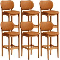 Kit 06 Banquetas Alta Bar Cozinha Sala Jantar Fixa Betta L02 Imbuia Couríssimo Canela - Lyam Decor - 1