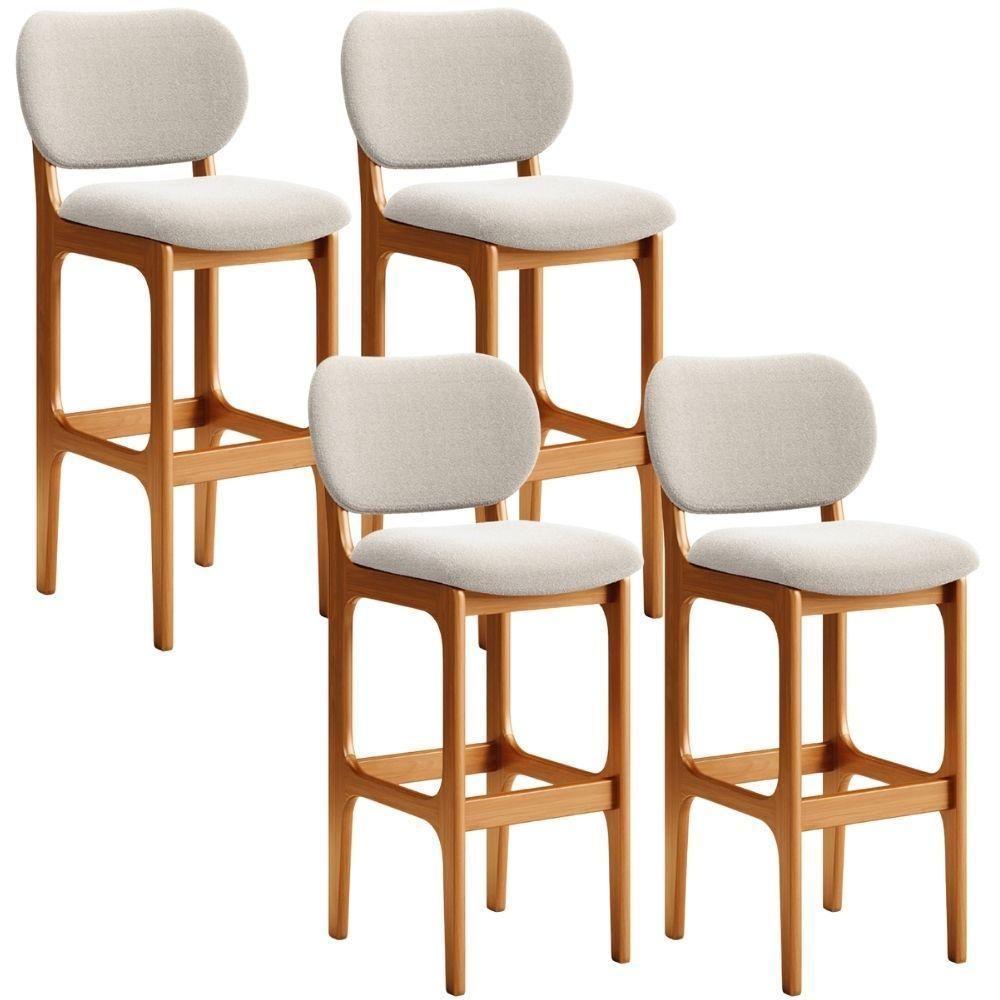 Kit 04 Banquetas Alta Bar Cozinha Sala Jantar Fixa Betta L02 Imbuia Bouclê Creme - Lyam Decor - 1
