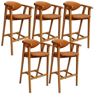 Kit 5 Banquetas Alta Cecília L02 Courino Base Madeira Encosto Fixo Marrom Cozinha