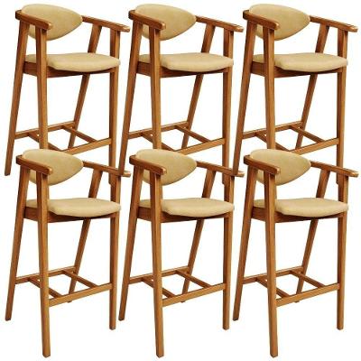 Kit 6 Banquetas Alta Cecília L02 Assento Courino Base Fixa com Encosto Fendi para Área Gourmet