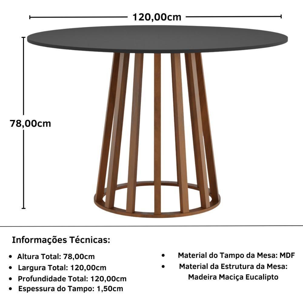 Conjunto Mesa De Jantar Redonda Talia Amadeirada Preta 120cm Com 4 Cadeiras Estofadas Jacobsen - Bege - 9