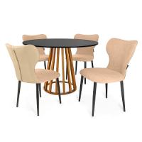 Conjunto Mesa De Jantar Redonda Talia Amadeirada Preta 120cm Com 4 Cadeiras Estofadas Jacobsen - Bege - 1
