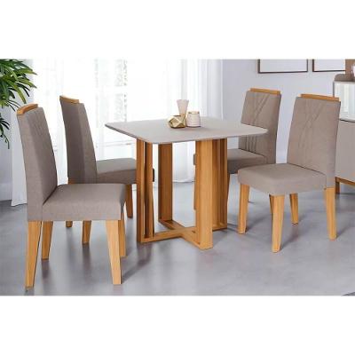 Conjunto Mesa Sala Jantar Flora Tampo Madeirado Com Vidro 95x95cm E 4 Cadeiras Nicole Nature Linho Bege Cimol