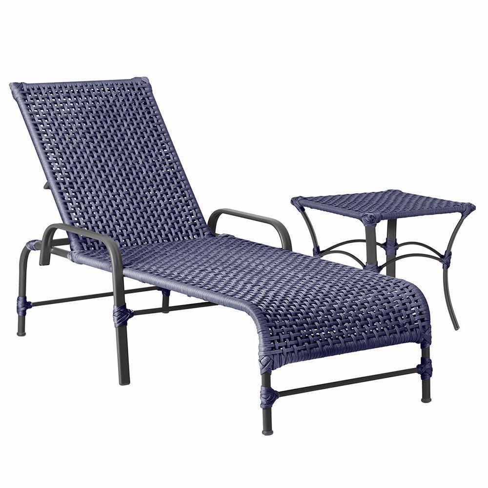 Espreguiçadeira Alumínio Catar Mesa Corda Náutica Piscina Azul - 1