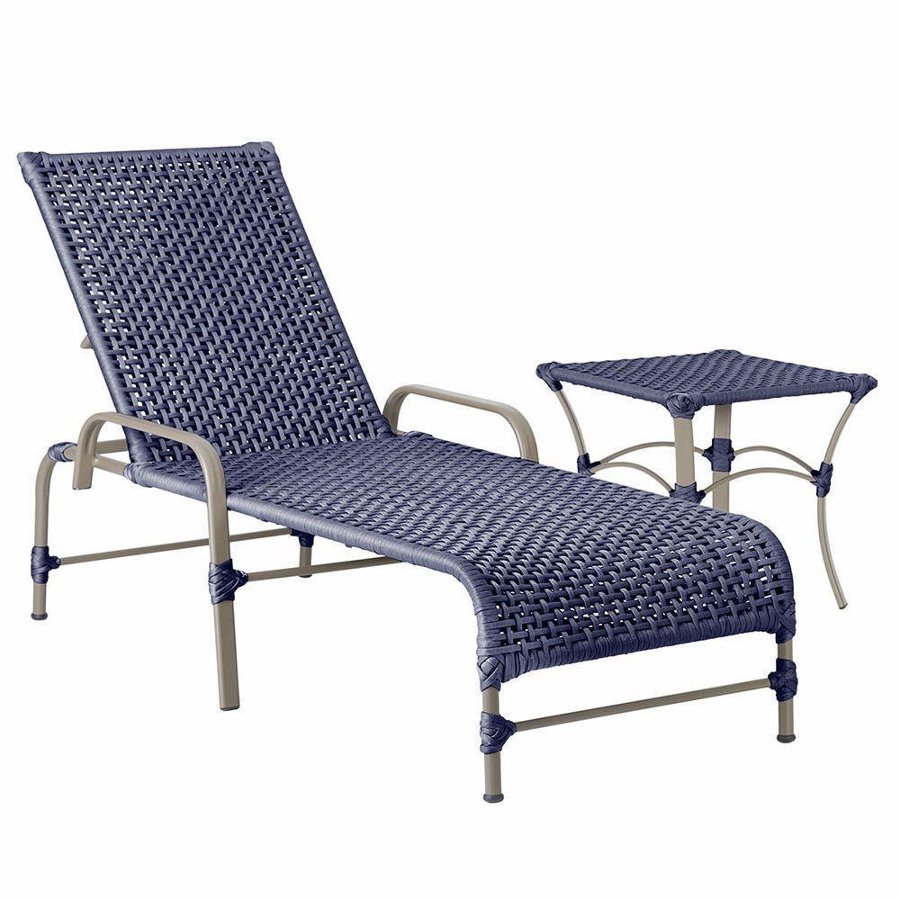 Espreguiçadeira Catar Mesa Corda Náutica Piscina Alumínio Azul - 1