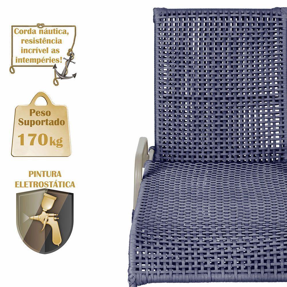 Espreguiçadeira Catar Mesa Corda Náutica Piscina Alumínio Azul - 5