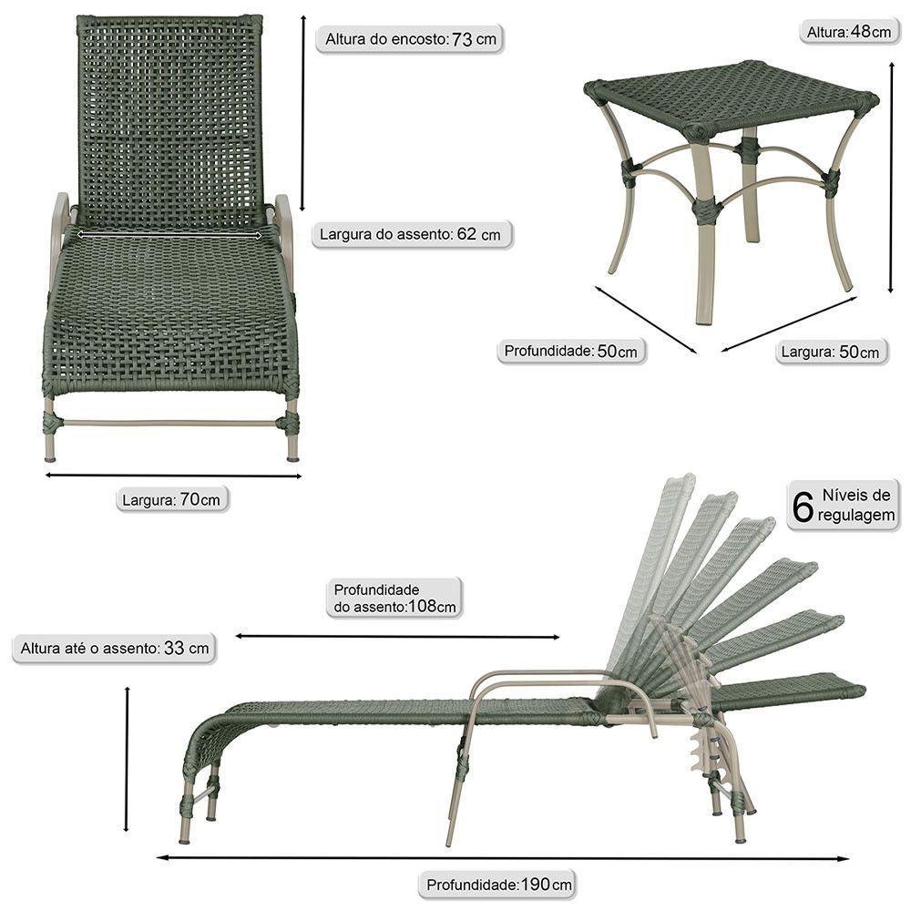 Espreguiçadeira Catar Mesa Corda Náutica Piscina Alumínio Verde - 3