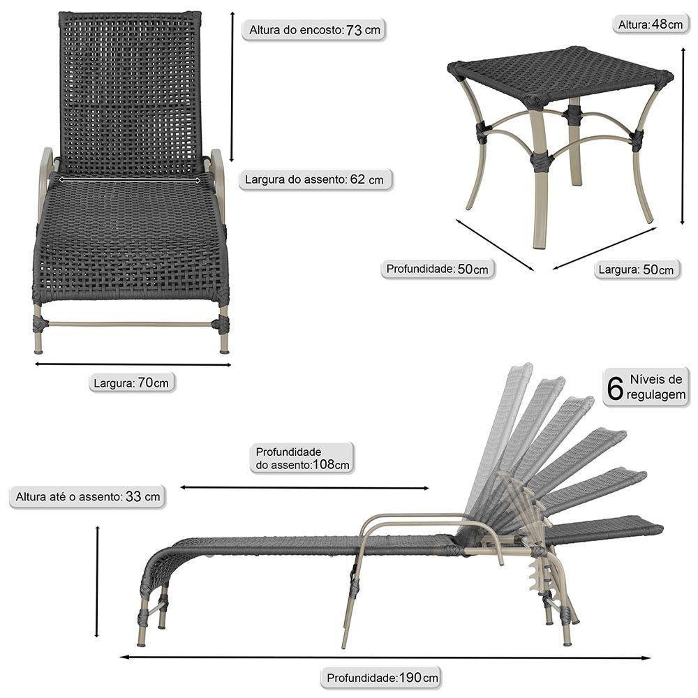 Espreguiçadeira Catar Mesa Corda Náutica Piscina Alumínio Preto - 2