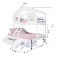 Beliche Casal/ Solteiro Casinha Dos Sonhos Com Gavetas Kit Escada/ Escorregador Madeira Maciça Branco/ Rosa Megamobilia - 3