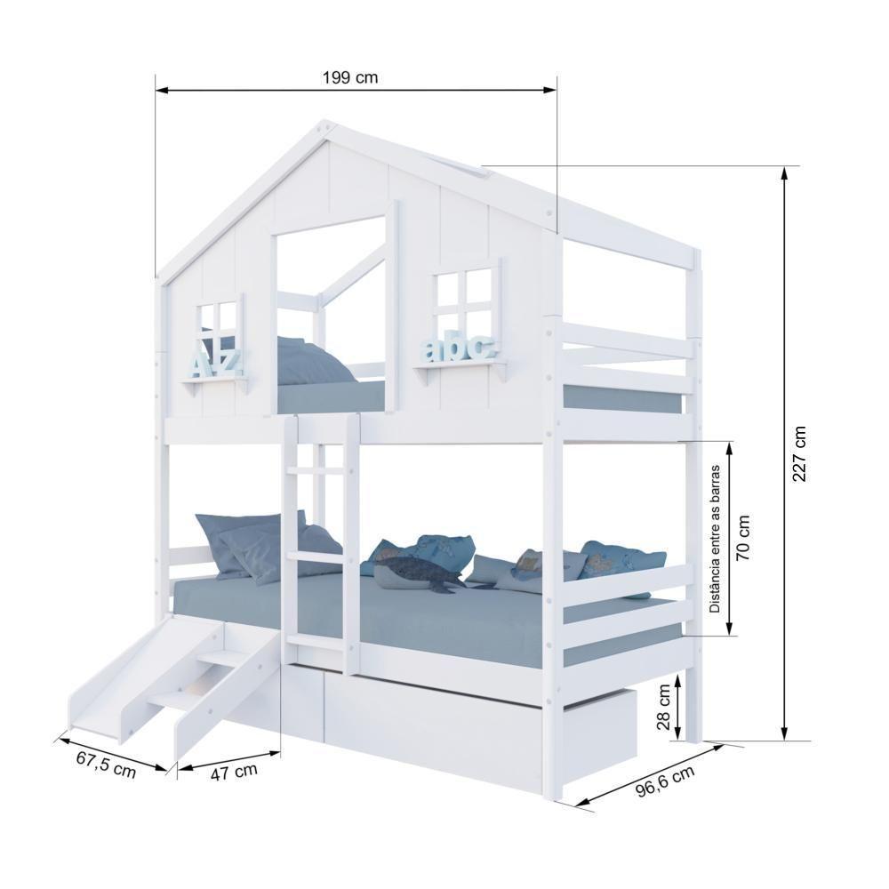 Beliche Casinha Dos Sonhos Com 02 Gavetas Kit Escada/ Escorregador Madeira Maciça Branco Megamobilia - 3