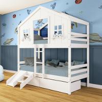 Beliche Casinha Dos Sonhos Com 02 Gavetas Kit Escada/ Escorregador Madeira Maciça Branco Megamobilia - 1