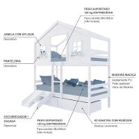 Beliche Casinha Dos Sonhos Com 02 Gavetas Kit Escada/ Escorregador Madeira Maciça Branco Megamobilia - 4