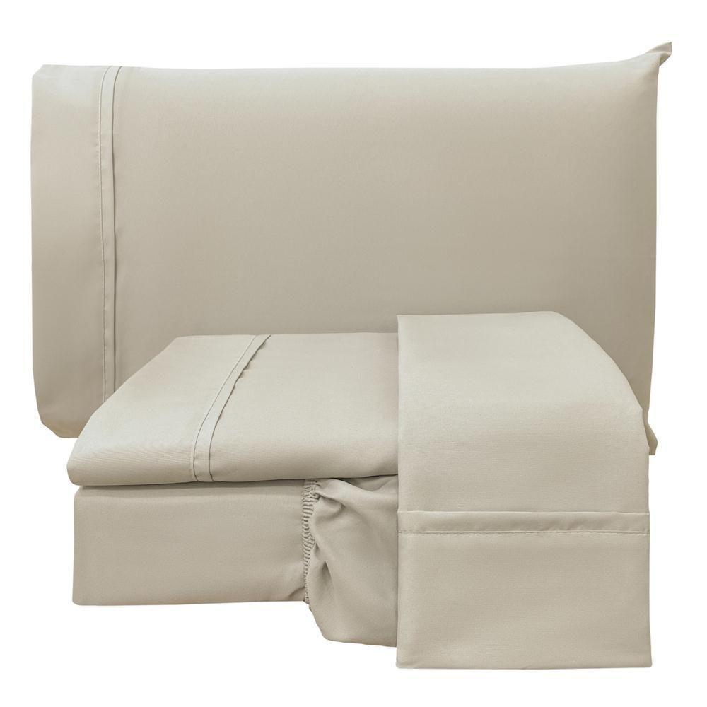 Jogo De Lençol Casal Padrão Confort Micropercal 300 Fios Toque De Algodão 4 Peças - Palha - 1