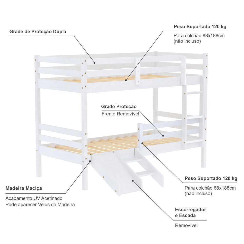 Beliche Solteiro Dreams Com 02 Gavetas Grade De Proteção E Mini Escada/ Escorrega Madeira Maciça Branco Megamobilia - 3