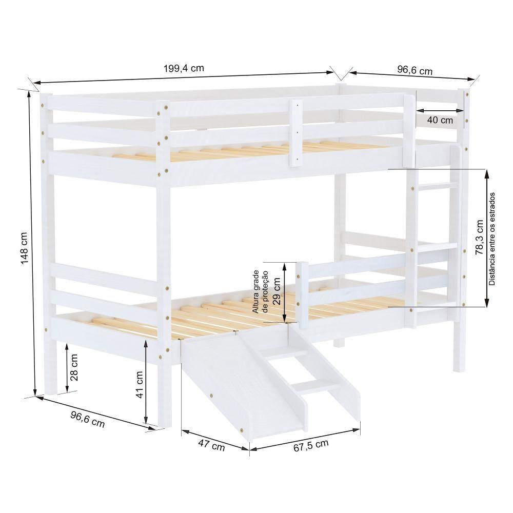 Beliche Solteiro Dreams Com 02 Gavetas Grade De Proteção E Mini Escada/ Escorrega Madeira Maciça Branco Megamobilia - 4